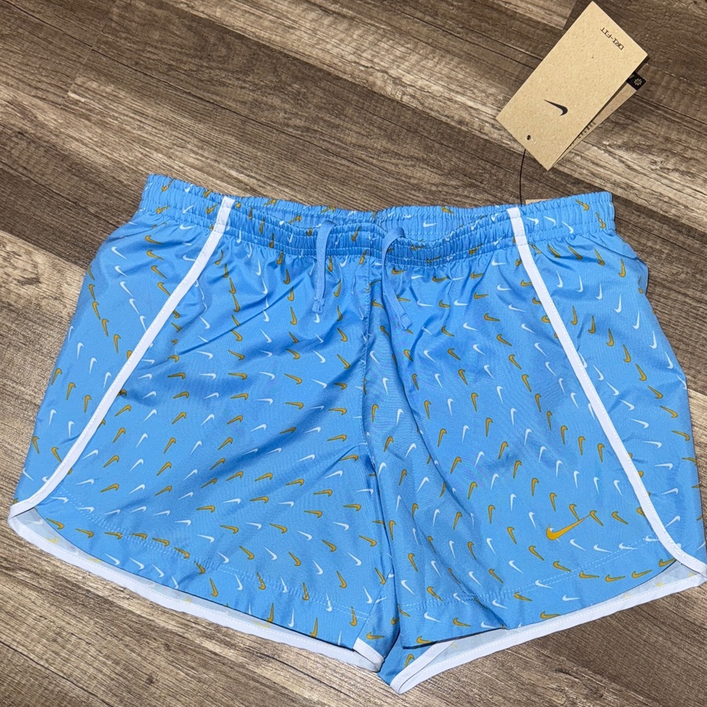 Nike Girls Light Blue and Gold Athletic Running Shorts